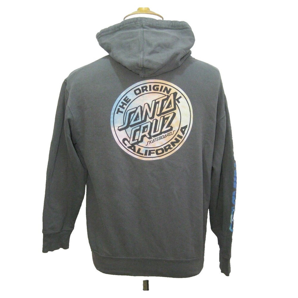 Santa Cruz Hoodie Mens Medium Gray Athletic Full Zip Graphic Hooded Sweatshirt